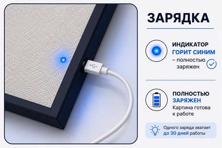 Синий индикатор полного заряда картины с подсветкой